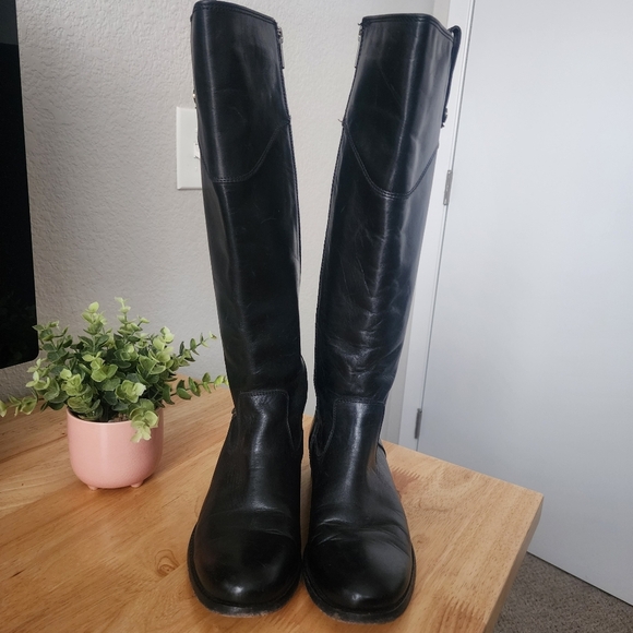 Frye Tab Tall Melissa Pull On Black Leather Riding Boots Size 7 Outdoor Casual - Picture 4 of 13